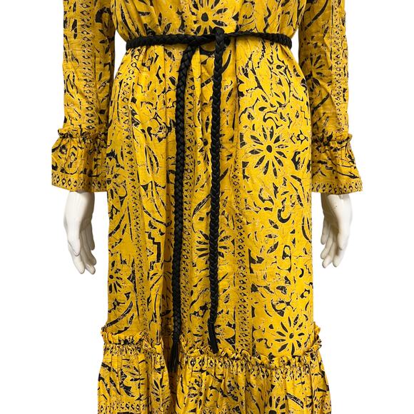 ZIMMERMANN Yellow Cotton Lulu Frill Hem Long Sleeve Maxi A-line Dress Size 0P - Picture 4 of 6